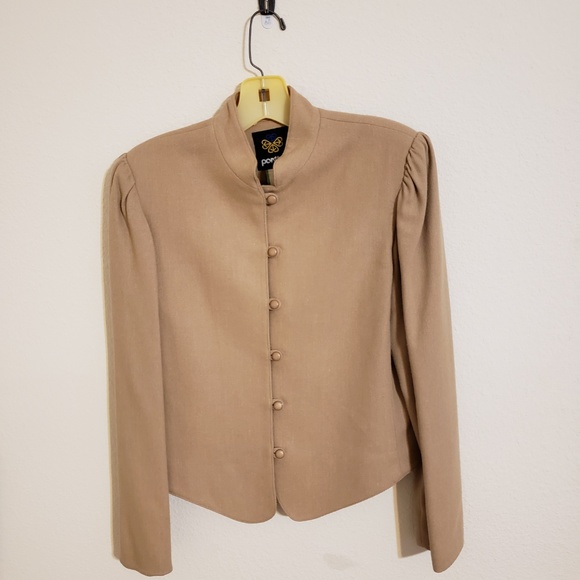 Tan Vintage Wool Jacket with Detachable Collar - Picture 3 of 8